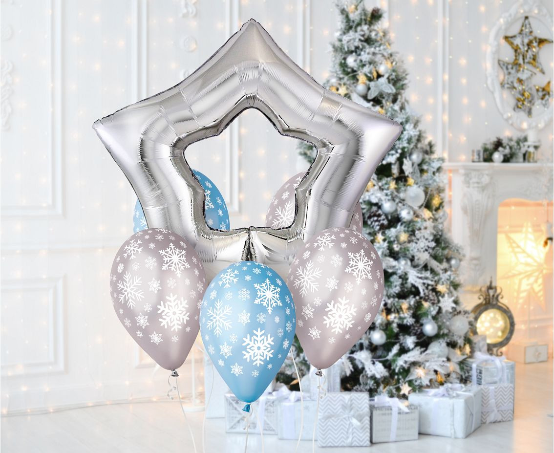 Balloons Gemar 12", premium snowflakes, metallic, 5pcs EOL